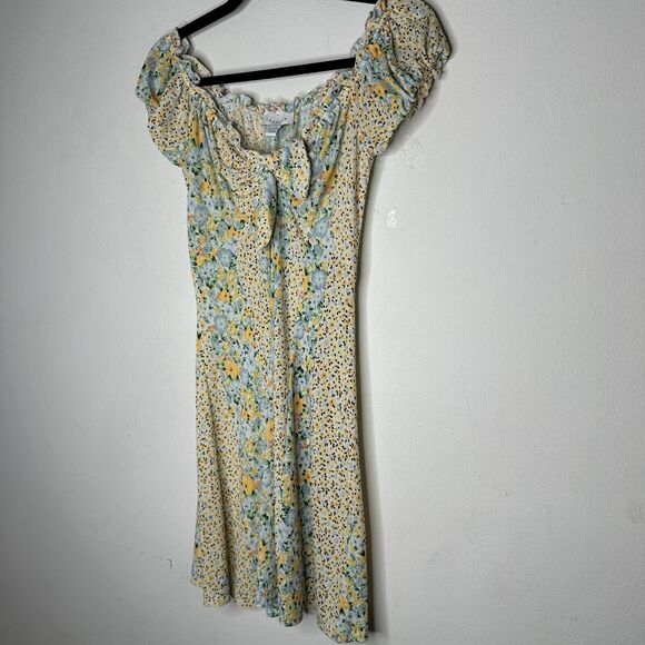 Topshop Cute Yellow Multi Color Ditsy Floral Off Shoulder Mini Puff Sleeve 4 - Picture 5 of 15